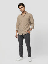 Men Shirt Solid Beige Regular Fit