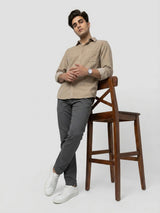 Men Shirt Solid Beige Regular Fit