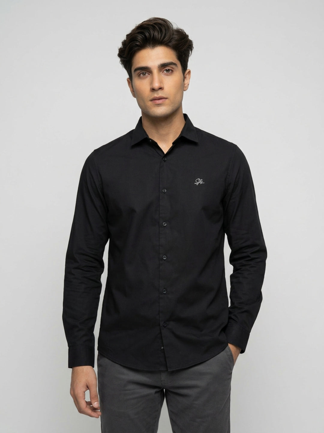 Men Shirt Solid Black Regular Fit