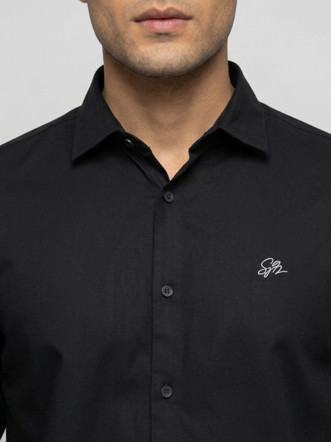 Men Shirt Solid Black Regular Fit