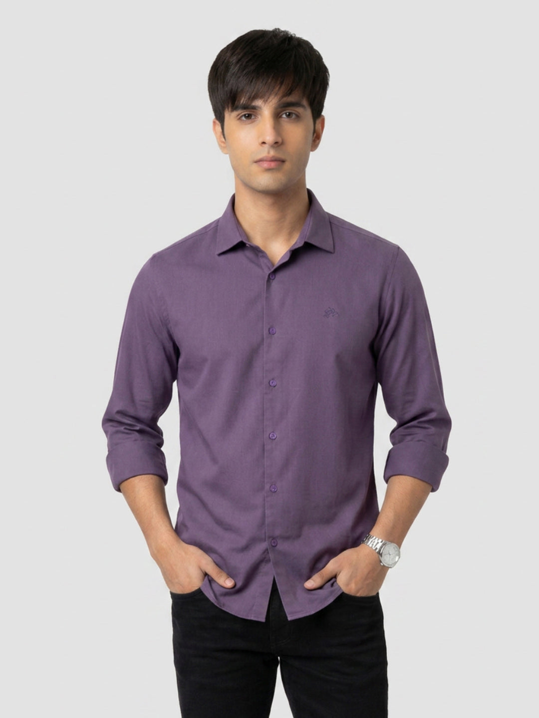 Men Shirt Solid Lilac Regular Fit
