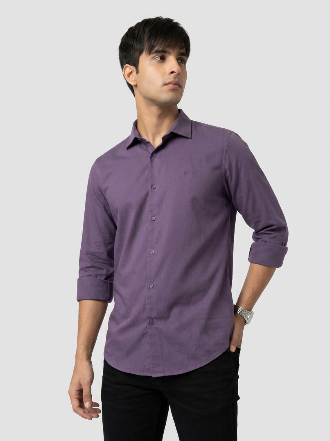 Men Shirt Solid Lilac Regular Fit