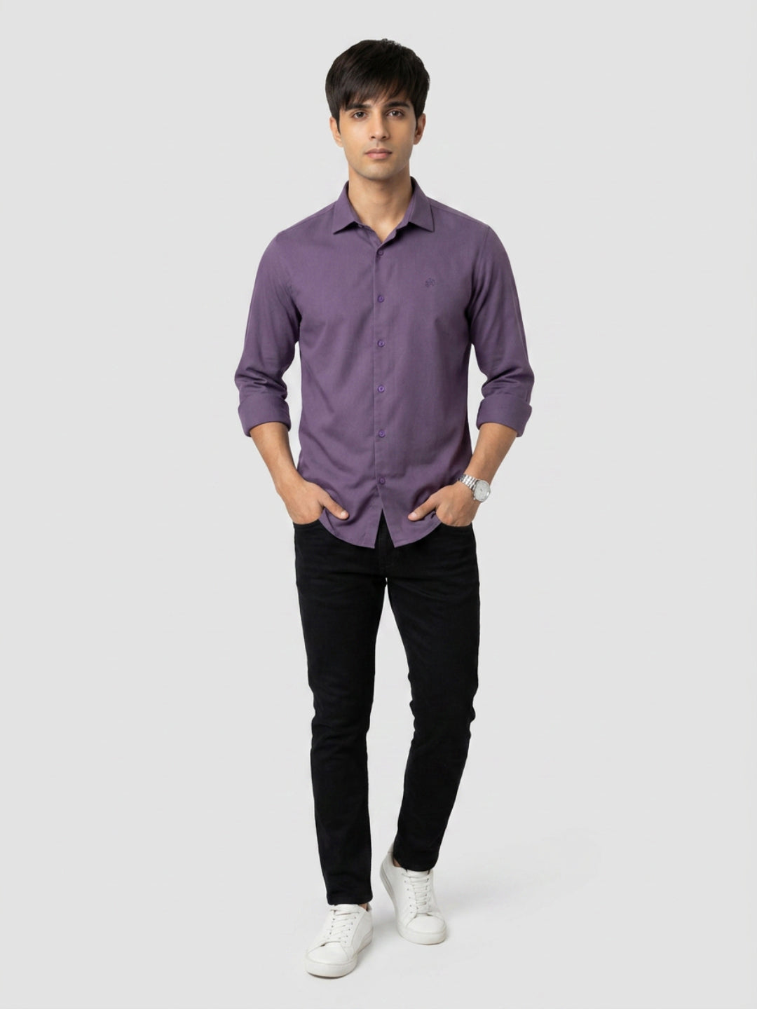 Men Shirt Solid Lilac Regular Fit