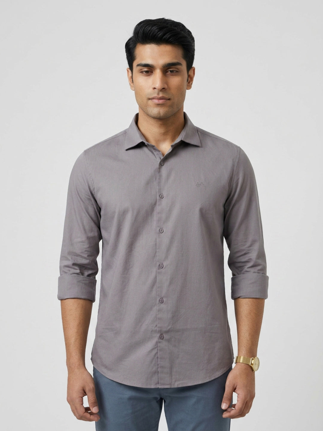 Men Shirt Solid Grey Regular Fit