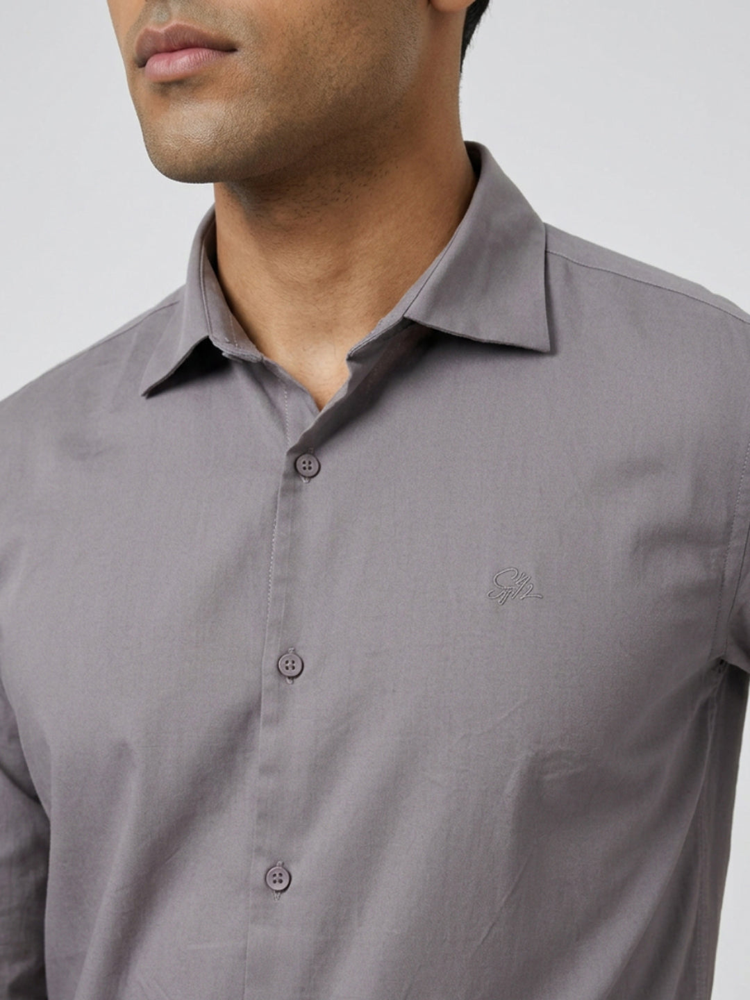 Men Shirt Solid Grey Regular Fit