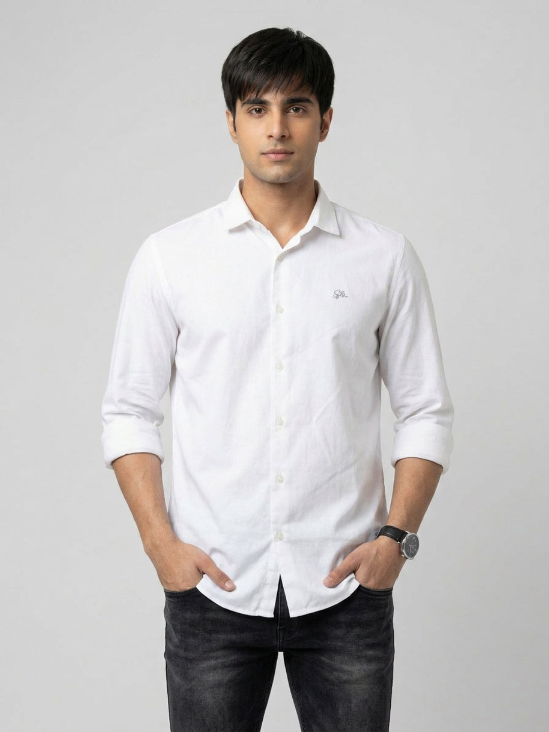 Men Shirt Solid White Regular Fit