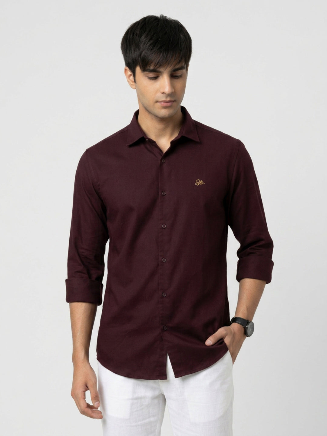 Men Shirt Solid Maroon Regular Fit