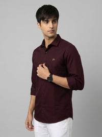 Men Shirt Solid Maroon Regular Fit