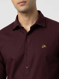 Men Shirt Solid Maroon Regular Fit