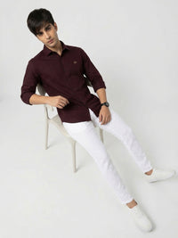 Men Shirt Solid Maroon Regular Fit