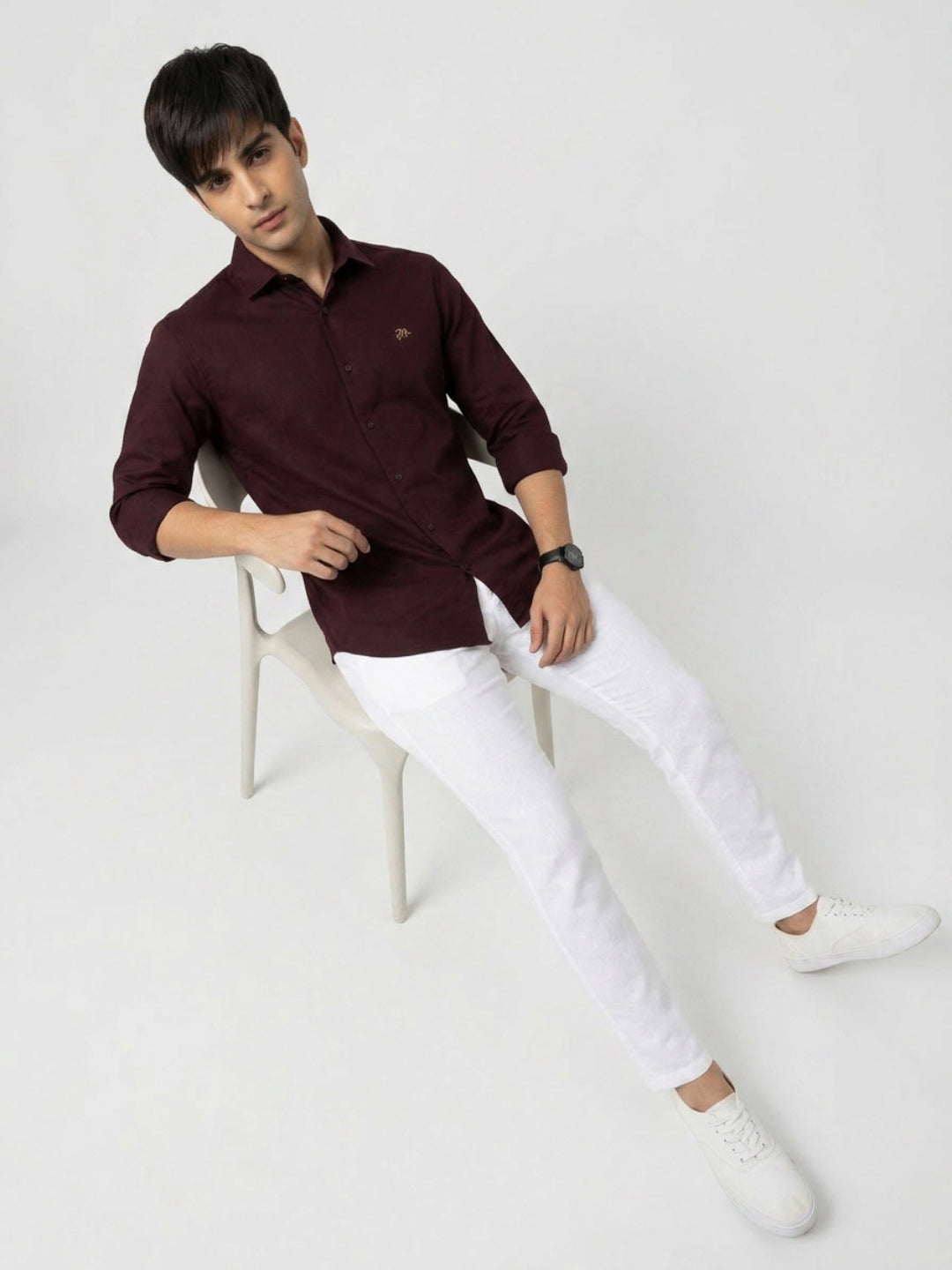 Men Shirt Solid Maroon Regular Fit