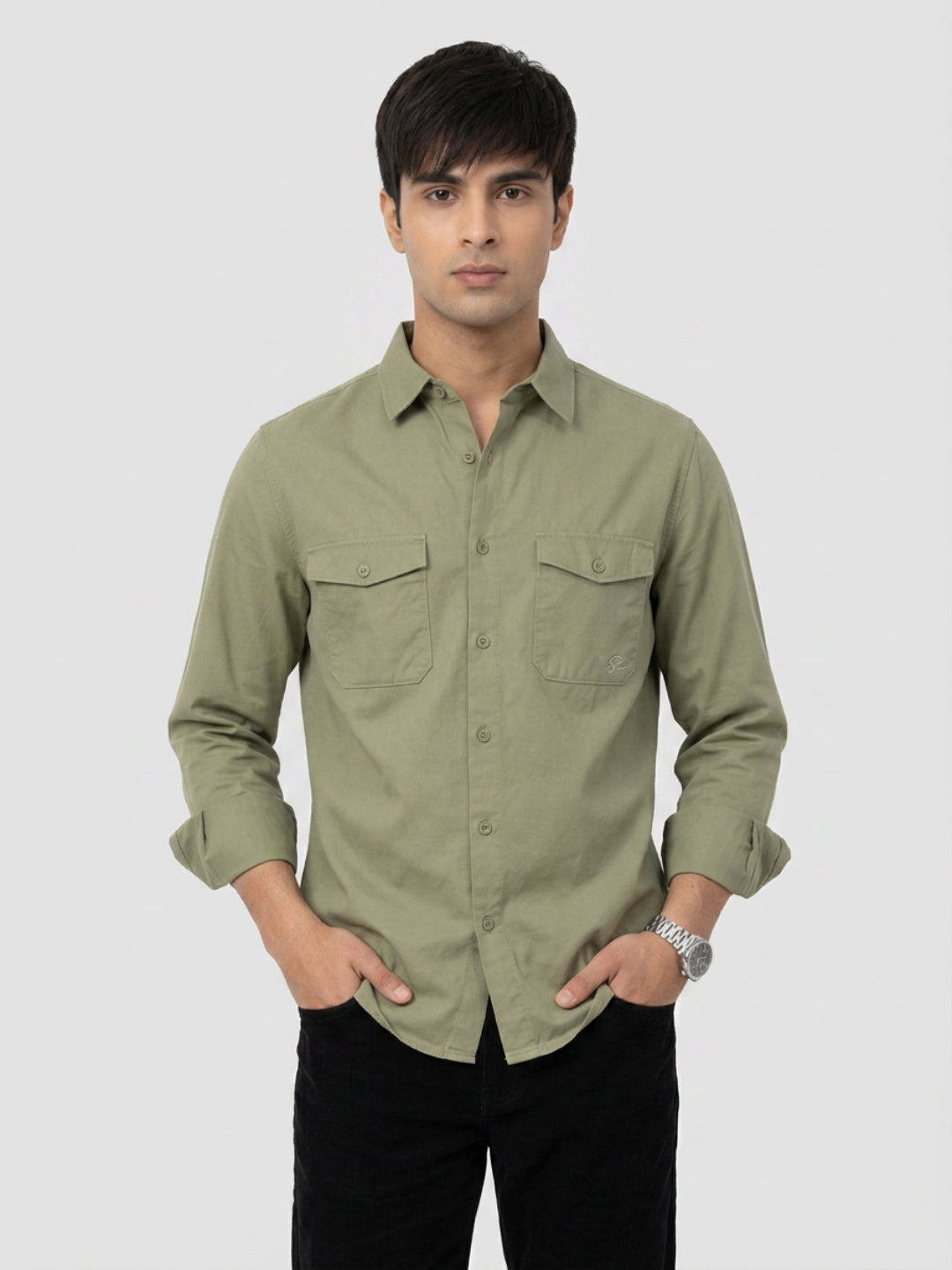 Men Shirt Solid Green Regular Fit