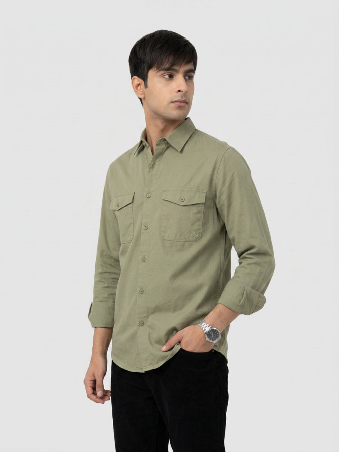 Men Shirt Solid Green Regular Fit