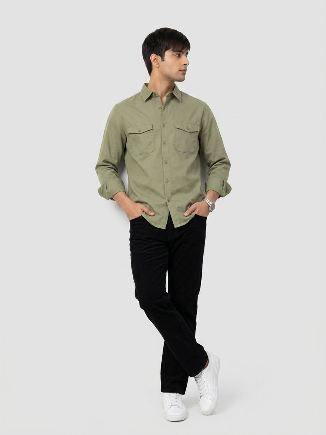 Men Shirt Solid Green Regular Fit