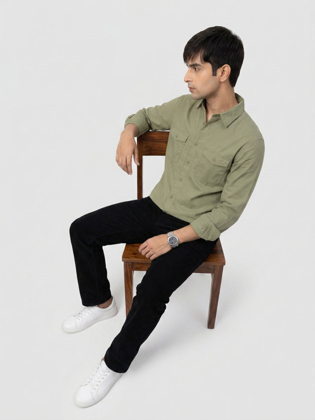 Men Shirt Solid Green Regular Fit