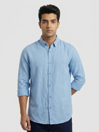 Men Shirt Solid Blue Regular Fit