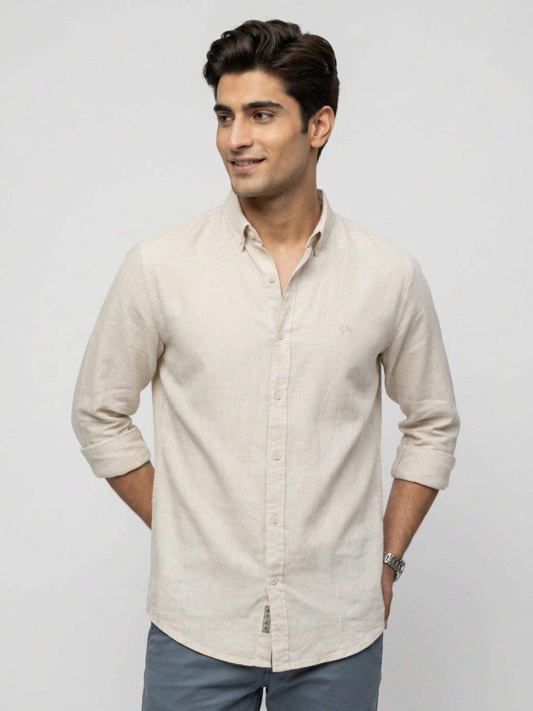 Men Shirt Solid Off-White Regular Fit