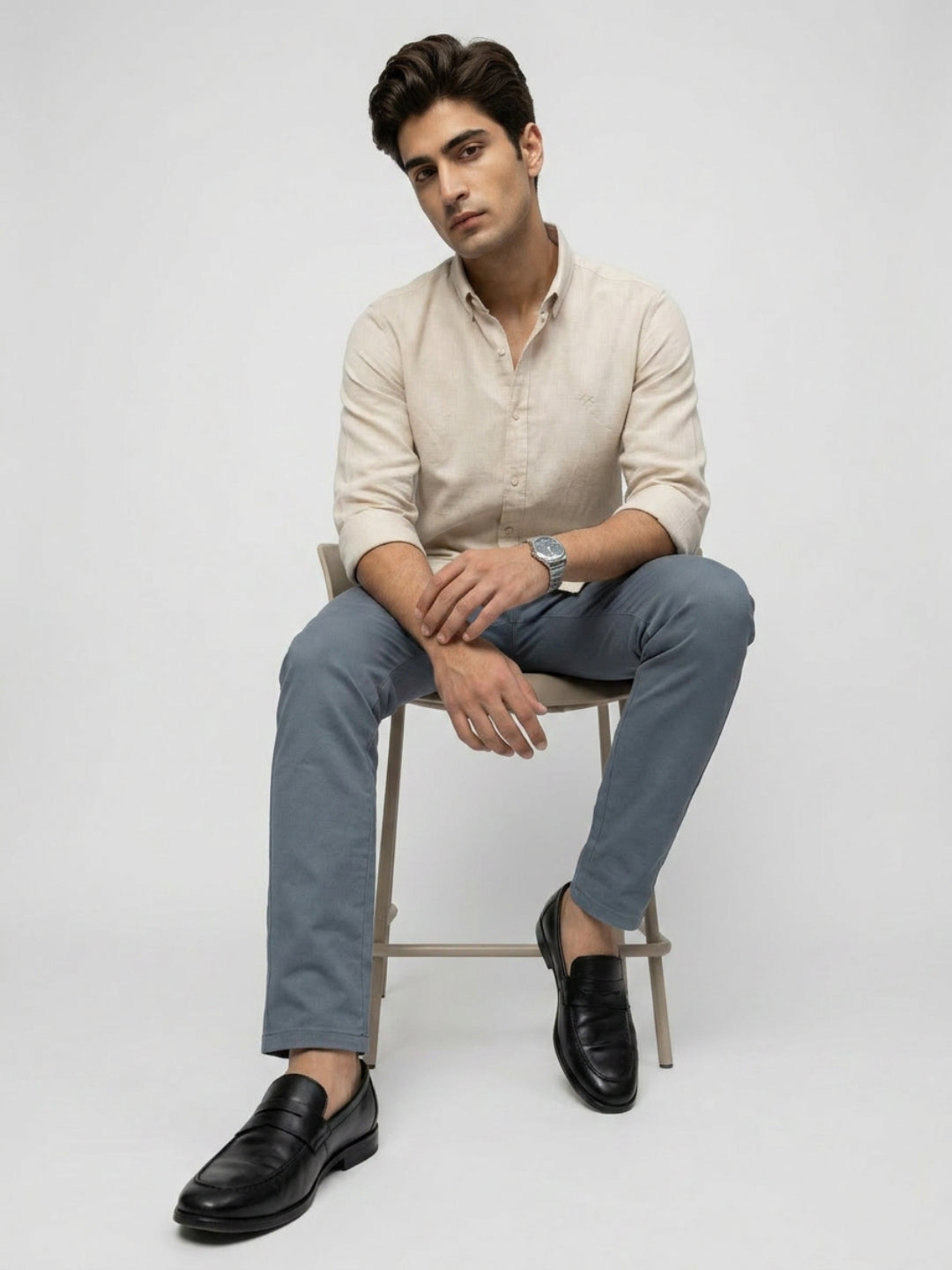 Men Shirt Solid Off-White Regular Fit