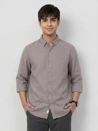 Men Shirt Solid Beige Regular Fit