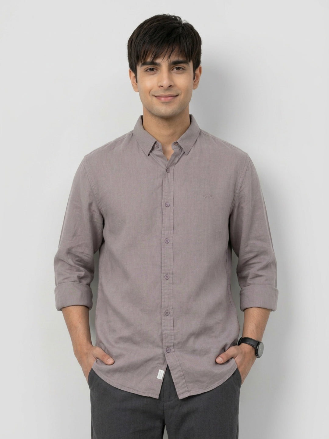 Men Shirt Solid Beige Regular Fit