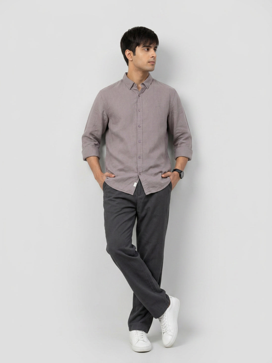 Men Shirt Solid Beige Regular Fit