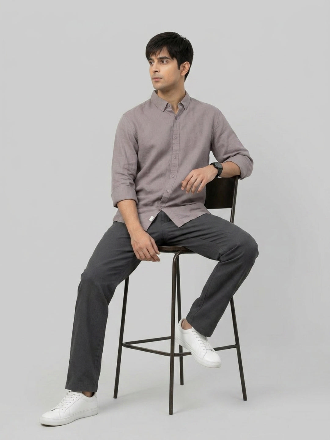 Men Shirt Solid Beige Regular Fit
