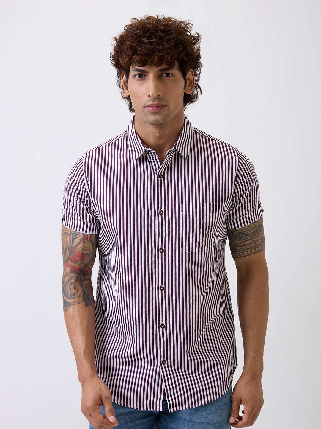 Spykar Wine Red Regular Fit Casual Shirts For Men