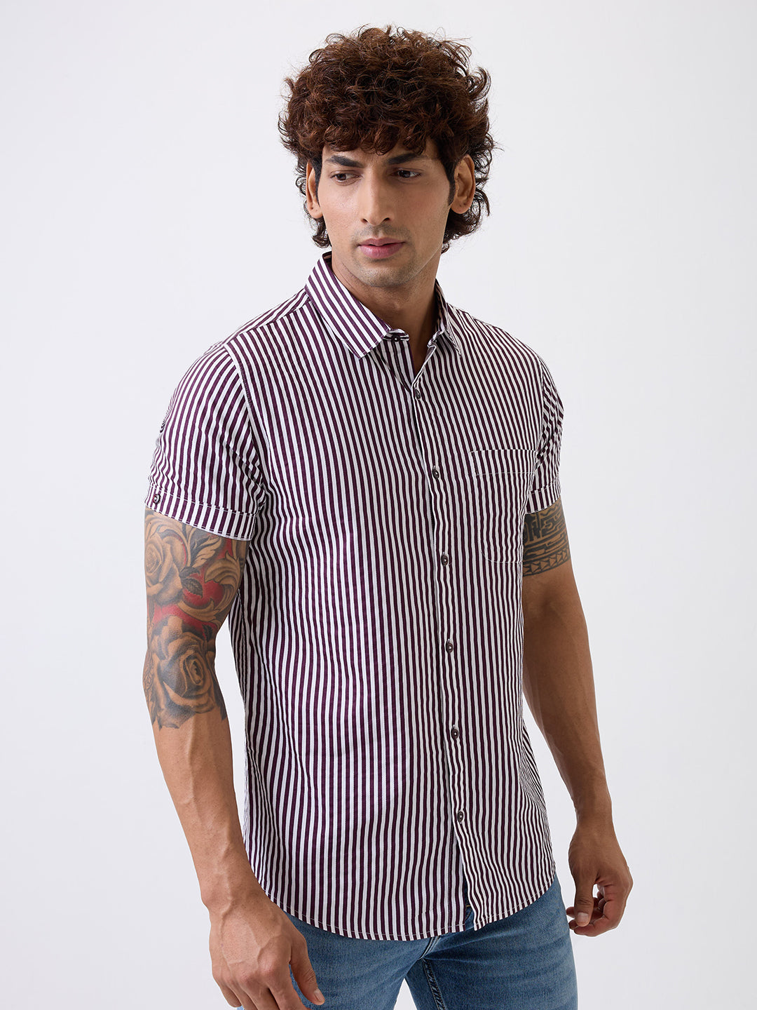 Spykar Wine Red Regular Fit Casual Shirts For Men