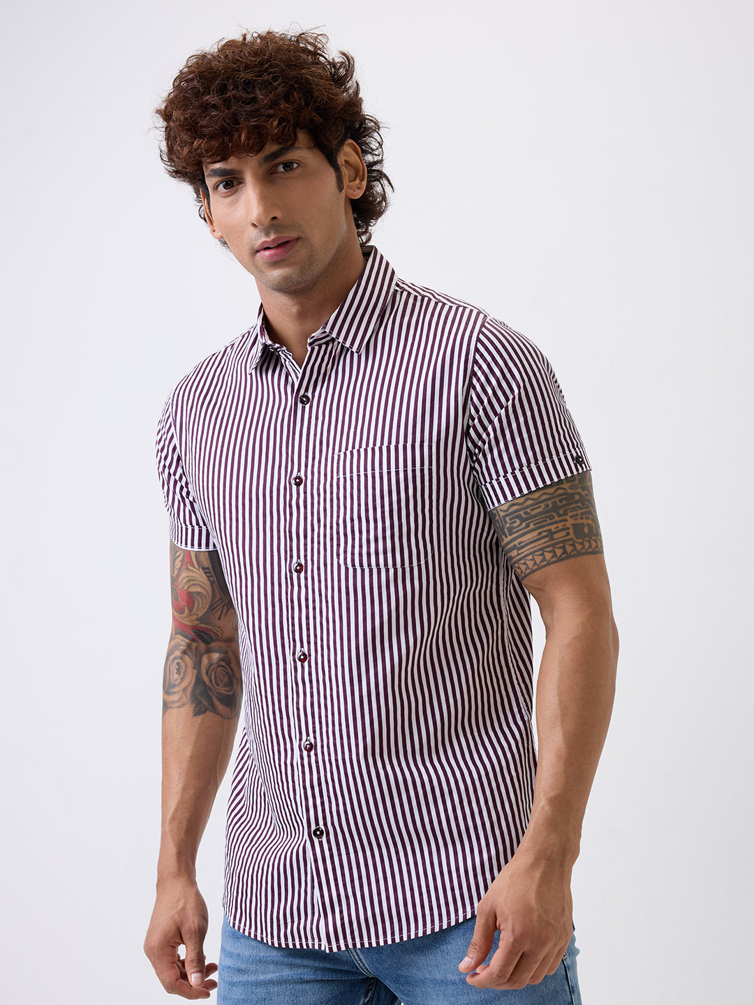Spykar Wine Red Regular Fit Casual Shirts For Men
