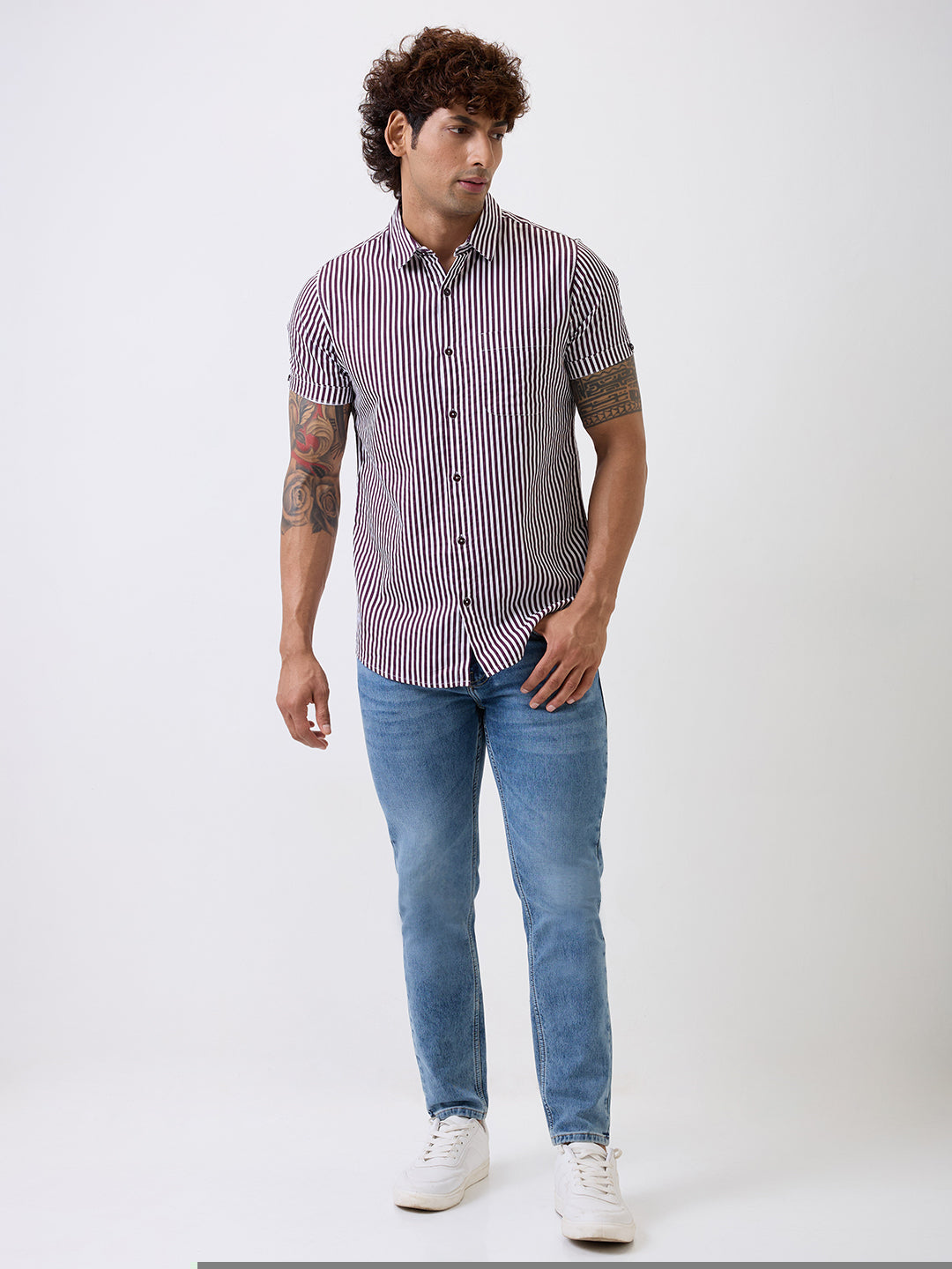 Spykar Wine Red Regular Fit Casual Shirts For Men