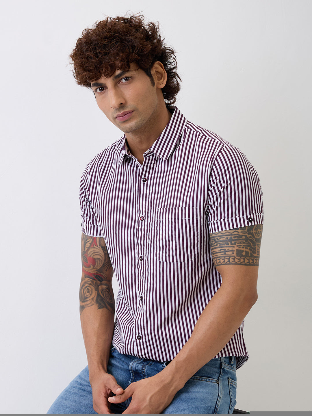 Spykar Wine Red Regular Fit Casual Shirts For Men