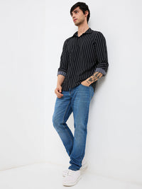 Men Shirt Stripe Black Slim Fit