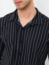 Men Shirt Stripe Black Slim Fit