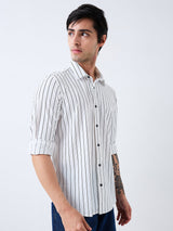 Men Shirt Stripe White Slim Fit