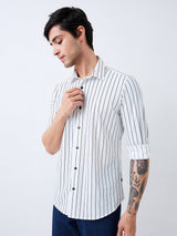 Men Shirt Stripe White Slim Fit
