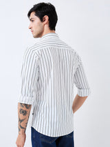 Men Shirt Stripe White Slim Fit