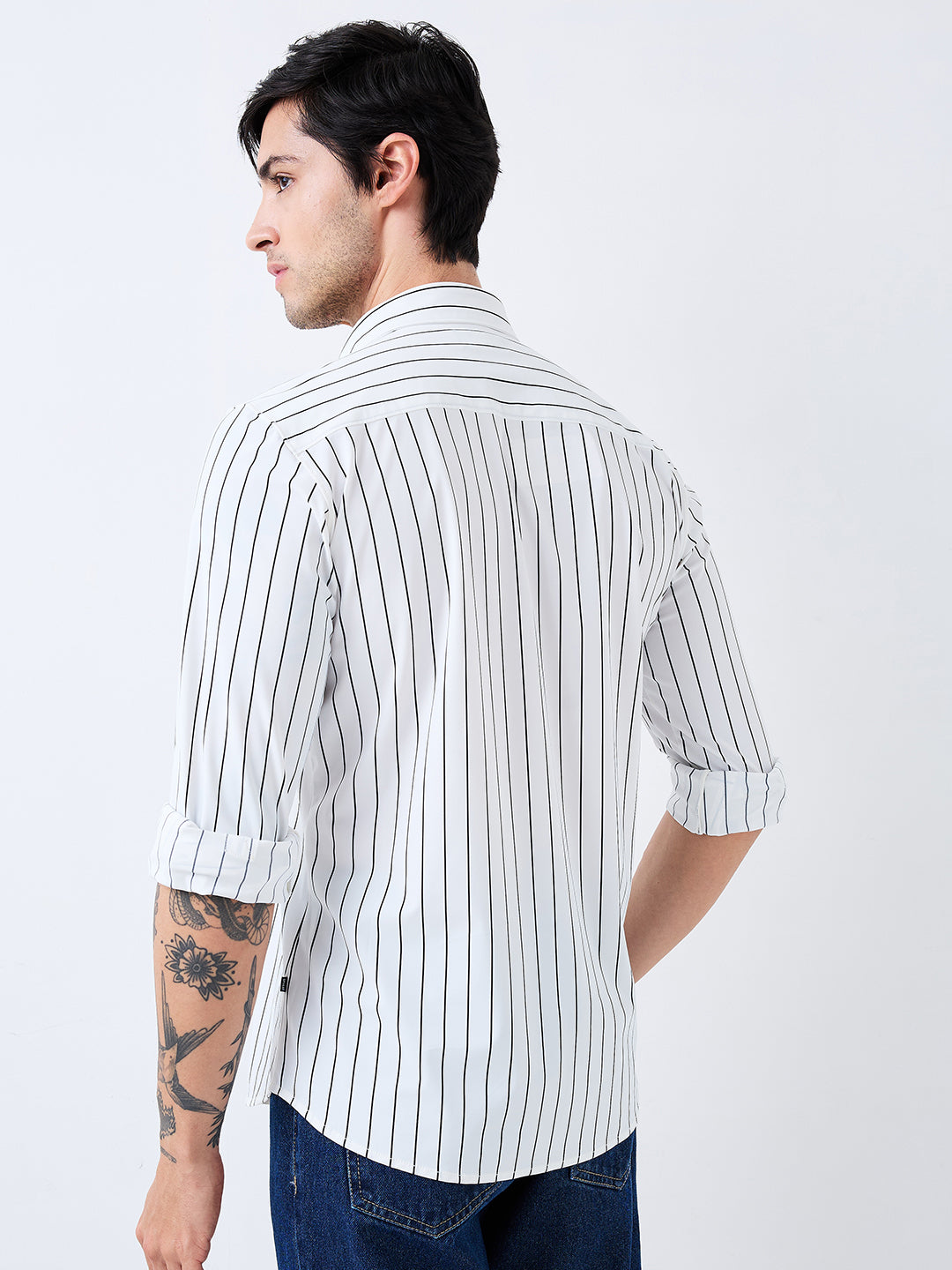 Men Shirt Stripe White Slim Fit