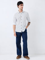 Men Shirt Stripe White Slim Fit