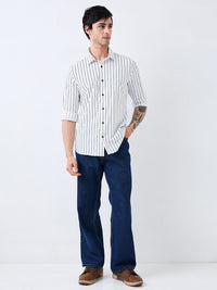 Men Shirt Stripe White Slim Fit