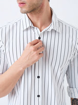 Men Shirt Stripe White Slim Fit