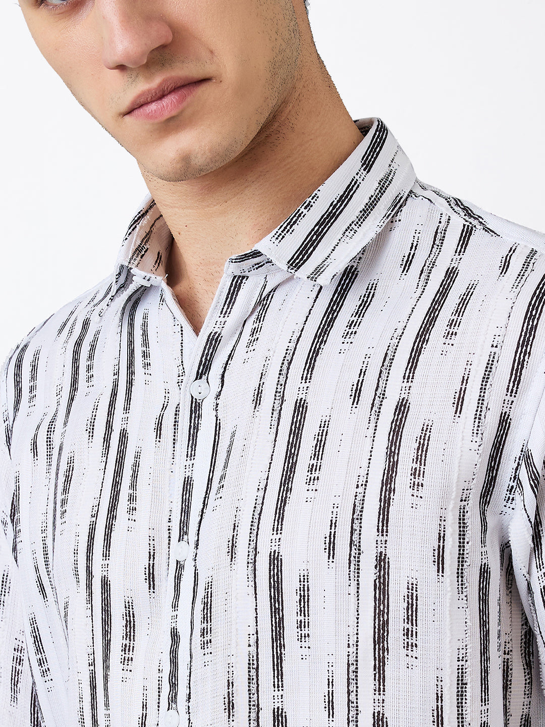 Spykar White Slim Fit Striped Full Sleeve Shirt For Men