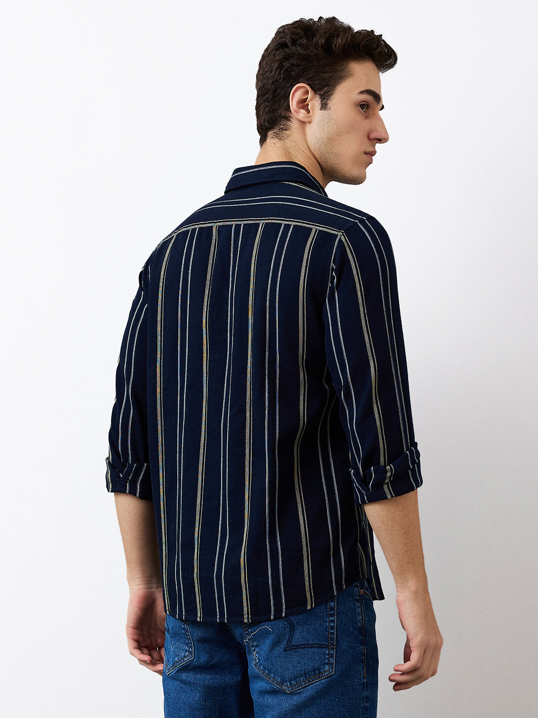Spykar Navy Blue Slim Fit Casual Shirts For Men
