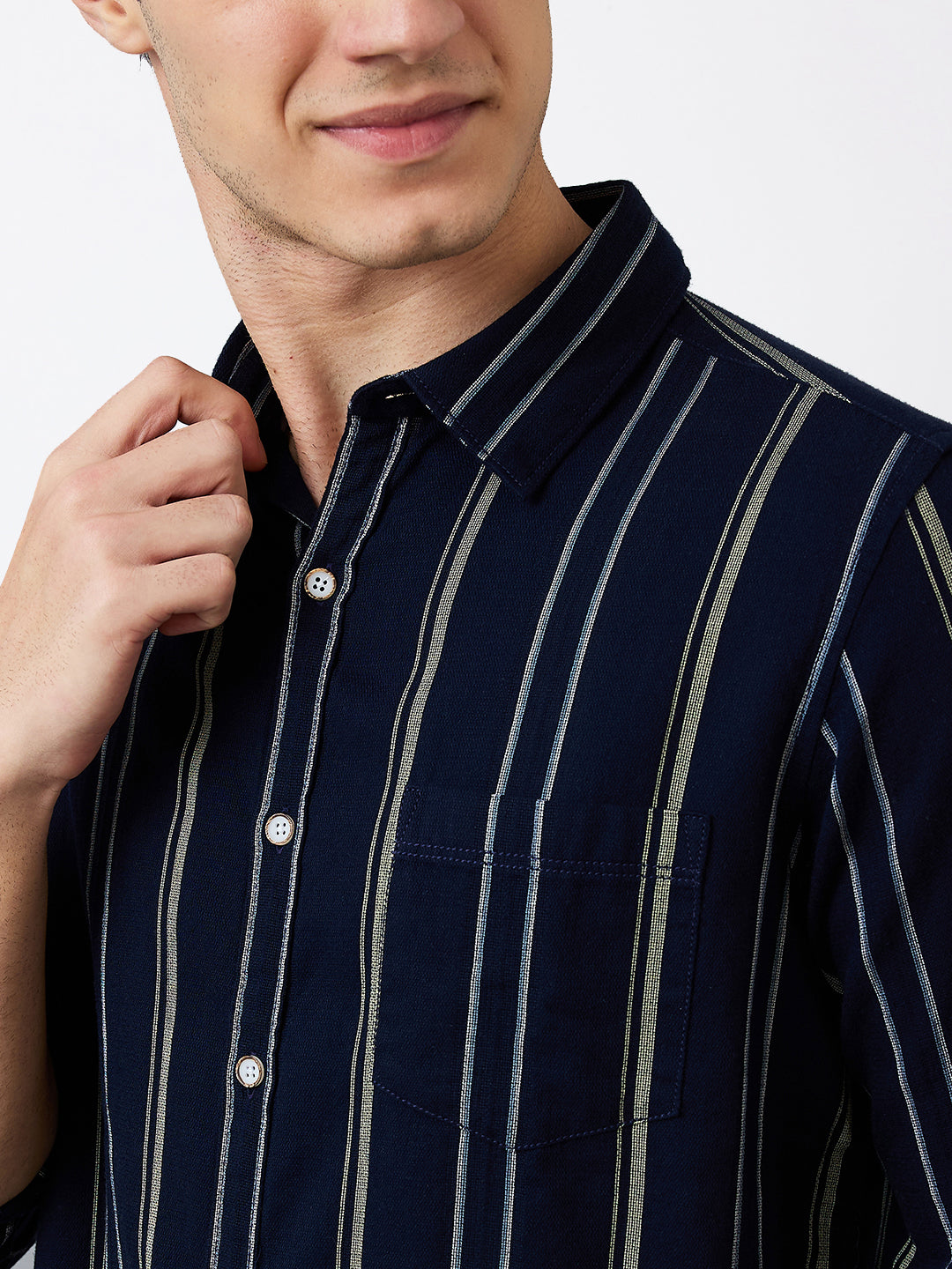 Spykar Navy Blue Slim Fit Casual Shirts For Men