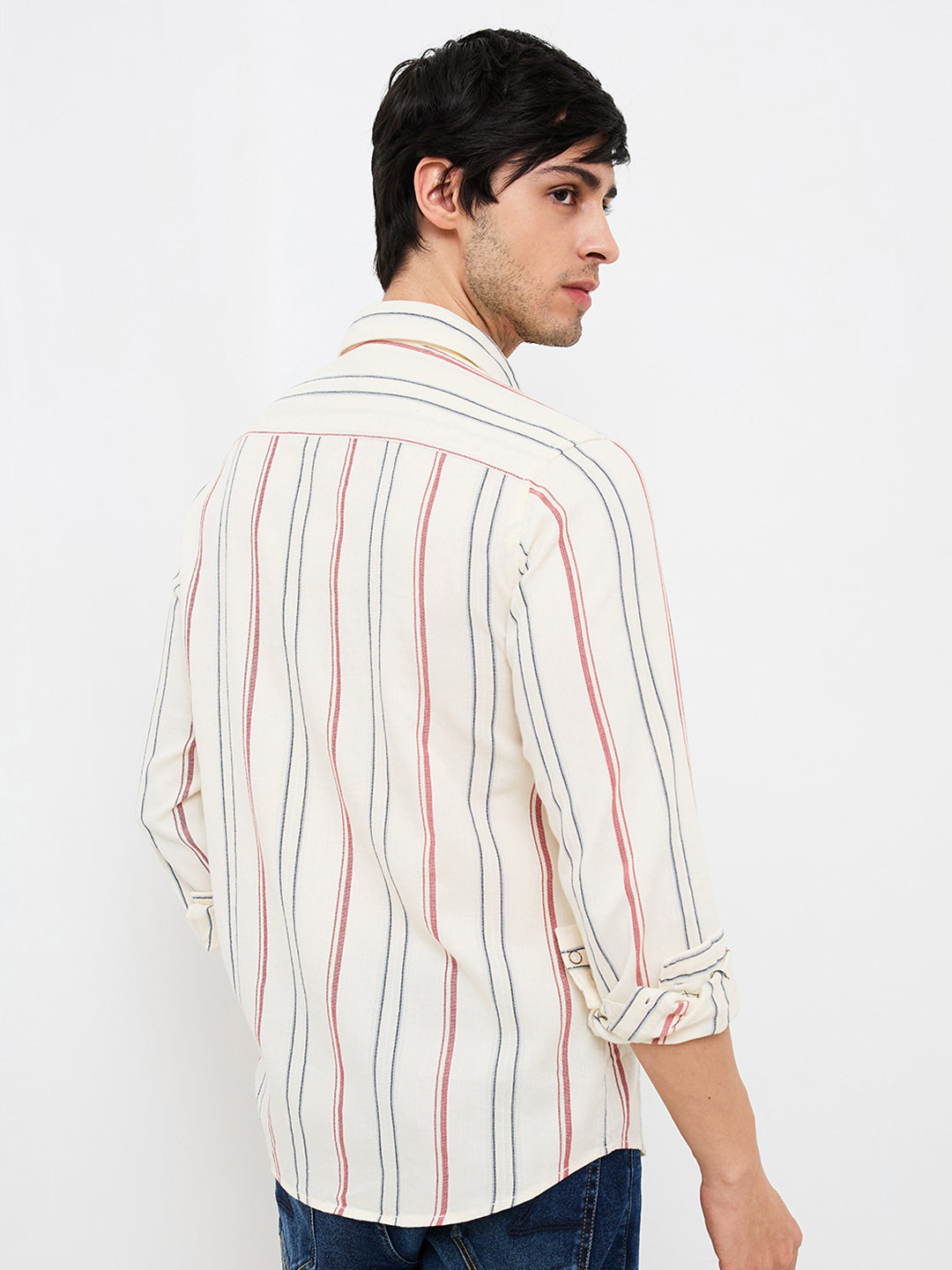 Spykar Off White Slim Fit Casual Shirts For Men