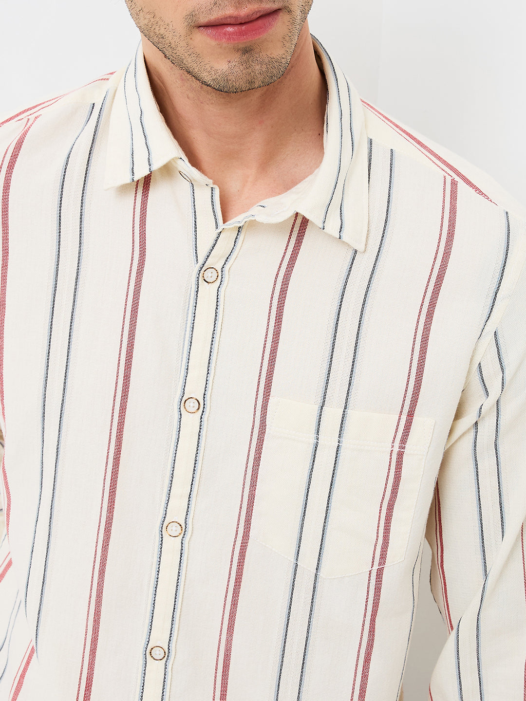 Spykar Off White Slim Fit Casual Shirts For Men