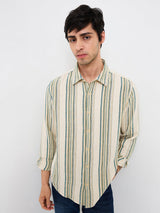 Men Beige Slim Fit Striped Full Sleeve Shirt