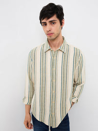 Men Beige Slim Fit Striped Full Sleeve Shirt