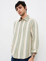 Men Beige Slim Fit Striped Full Sleeve Shirt