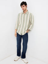 Men Beige Slim Fit Striped Full Sleeve Shirt