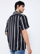 Men Shirt Stripe Black Relaxed Fit